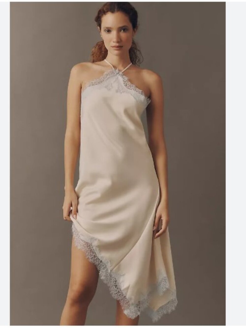 By Anthropologie Asymmetric Halter Lace Midi Dress in Afterglow -Size Small -NWT